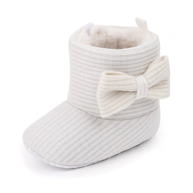 Baby Ankle-covered Boots Cute Bowknot Warm Lining Winter Infant First Walking Shoes for Baby Girls Soft Cotton Sole Baby Likes