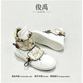 Chinese Style Comic Print High-Top Sneakers for Men, 2026 Autumn New Versatile Thick-Soled Sports Casual Shoes, Trendy White Shoes with Unique Design, Lightweight Skateboard Shoes for Young Men