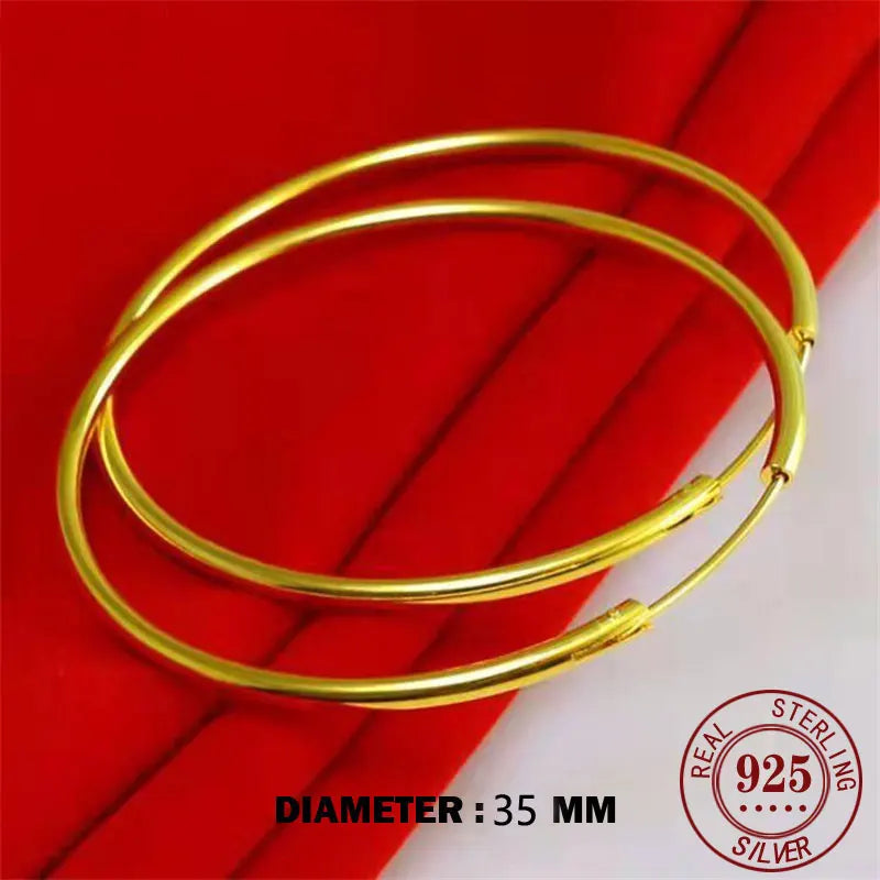 Senlissi - 18k Gold Plated Hoop Earrings For Women 925 Sterling Silver 2.0mm Fashion Rings Rose Cерьги - Visuel 13 | SAMAG