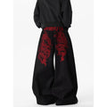 Retro Red Dragon Embroidery Wide Leg Knife Edge Jeans | SAMAG