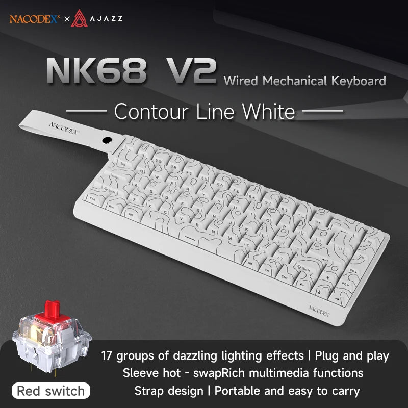 AJAZZ NK68V2 Single-Mode Wired Mechanical Keyboard Portable Gaming Keyboard RGB Hot-Swappable PC Lightweight Mechanical Keyboard