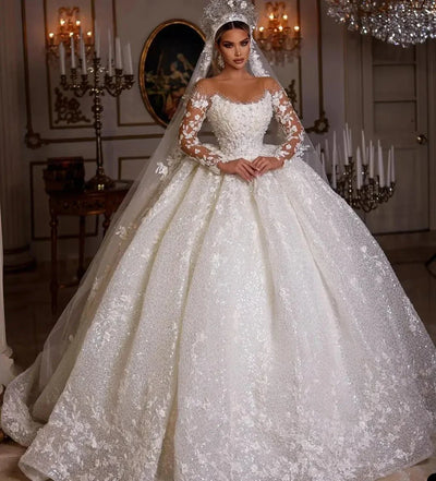 Customized Luxury Wedding Dresses Long Sleeves Sequins | SAMAG
