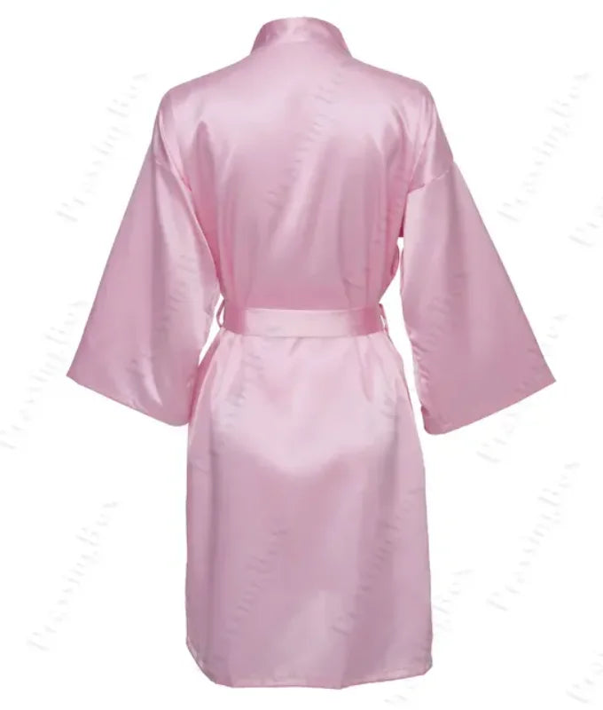 Solid Satin Night Robe, Elegant Half Sleeve V Neck House | SAMAG