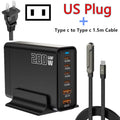 200W Desktop USB C Quick Charger GaN PD Fast Charger 6 Port Mobile Charging Adapter For Laptop iPhone 17 16 15 Samsung Xiaomi