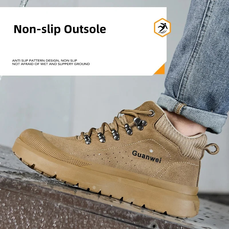 Welding Shoes Men Indestructible Work Safety Boots Cow Leather Steel Toe Safety Shoes Men Security Protective Work Shoes