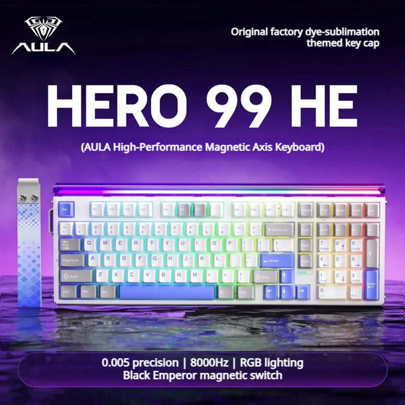 AULA HERO 99 HE Hot-Swappable Magnetic Switch Keyboard 98% Layout 8K Polling 0.05mm RT RGB Neon Lightbox Wired Gaming Keyboard