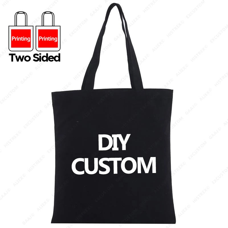 Custom Canvas Tote Bag 100% Cotton Print Your Design Logo Photo Handbag Work Reusable Grocery Shopping Customized Portable Bag
