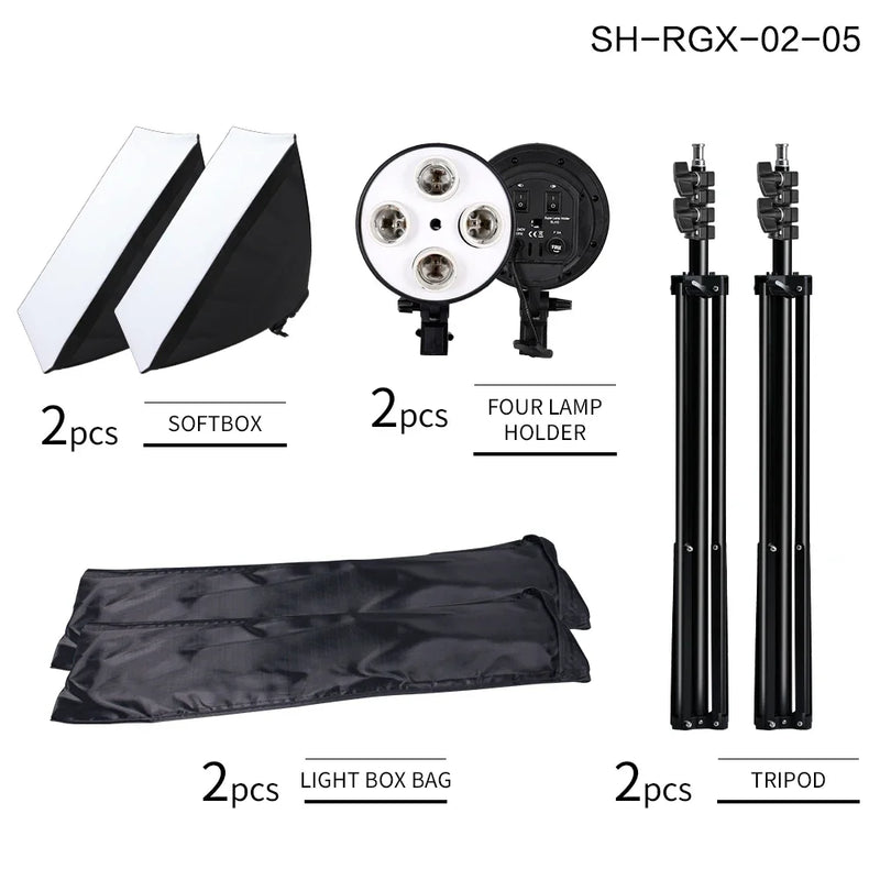 New 30w 40w Photography 50x70CM Softbox Lighting Kits System Soft box Continuous Light Use For Photo Studio Portrait Shooting