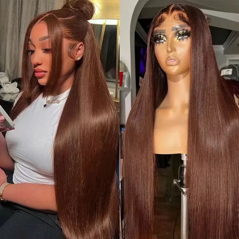 Dark Brown Lace Front Human Hair Wigs Bone Straight HD Lace Wigs Chocolate Brown Glueless Wigs Human Hair Realy 180% Density