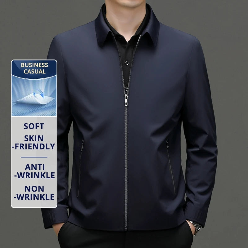 High End Anti Wrinkle Mature Men Business Dad's Outfit Casual Blazer Jacket Autumn Windbreaker Middle Aged Executive Coats
