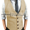 Men's Suit Vest V Neck Notched Lapel Slim Fit Leisure Wool Herringbone Tweed Vest Men for Wedding Groomsmen Mens Waistcoat Vest
