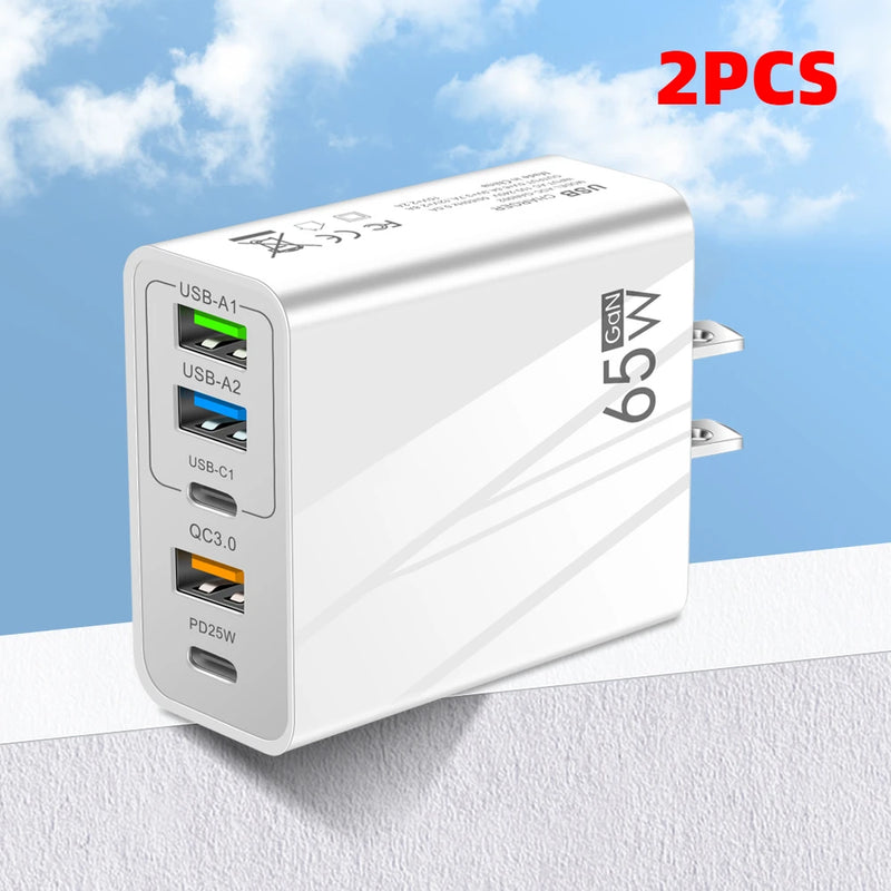 5 Ports 65W USB Type C Fast Charging Charger QC 3.0 Phone Adapter  For iPhone 15 Huawei Xiaomi Samsung EU/US Plug Wall Charger
