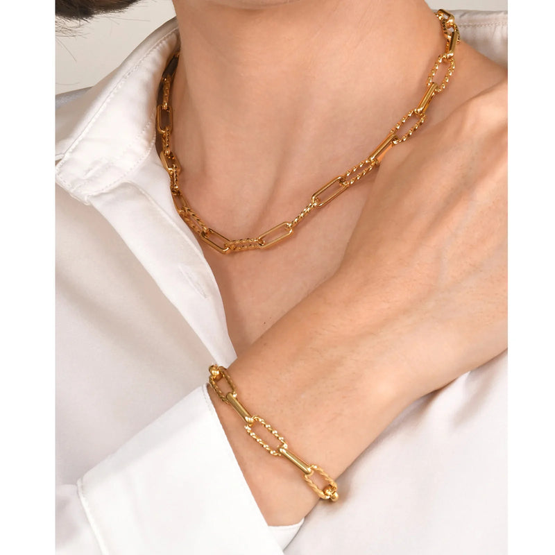 Women Stainless Steel Chain Bracelet, 18K Gold Plated Twist Paperclip Adjustable Link Chunky Stackable - Visuel 2 | SAMAG