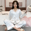 Women's Ice Silk Pajama Set Long Sleeve Pants Lightweight | SAMAG