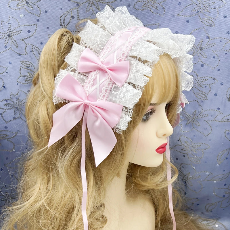 2024 Japanese Lace Bow Ribbon Lolita Headdress Ears on The Head Headband Lolita Maid Anime Cosplay Hair Accessories