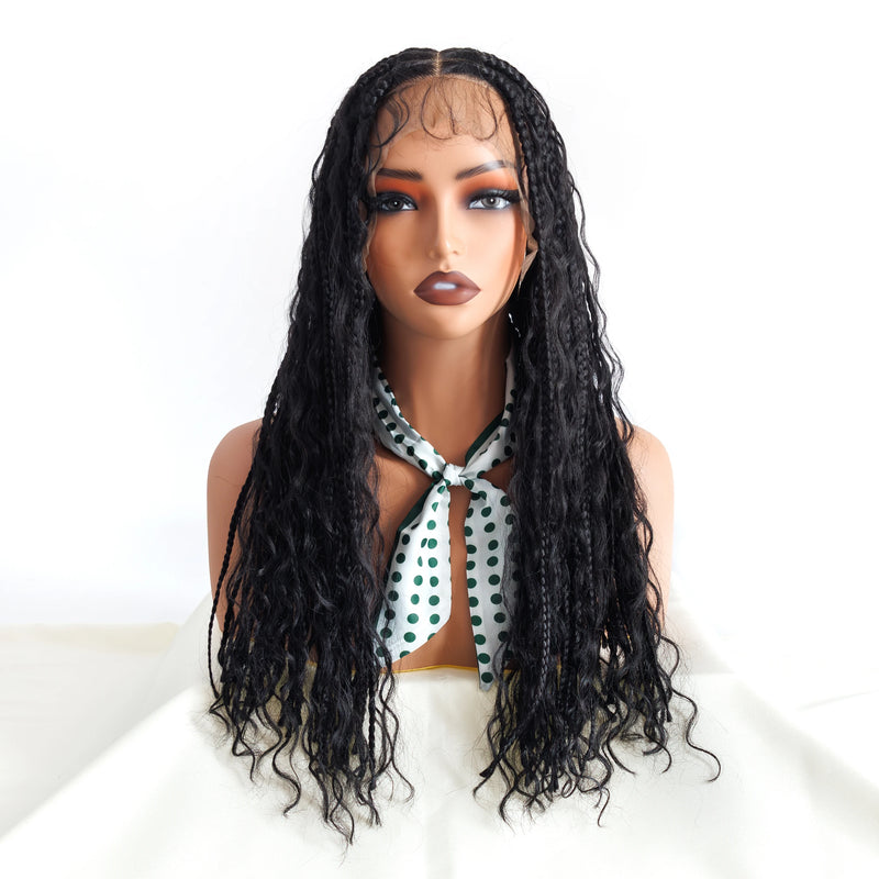 Knotless Boho Braided Wigs Twisted Braid Lace Wig 13x6 HD Front Lace Synethic Braided Wigs for Women