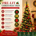 Pre-Decorated Christmas Tree Red Baubles Golden Ribbons Poinsettia Flowers Easy Assembly Xmas Pine Tree for Home Holiday Decor
