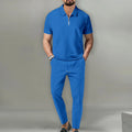 Autumn New European and American Men's Solid Color Casual Comfort Set, Pants, Short Sleeves, Zipper - View 6 | SAMAG
