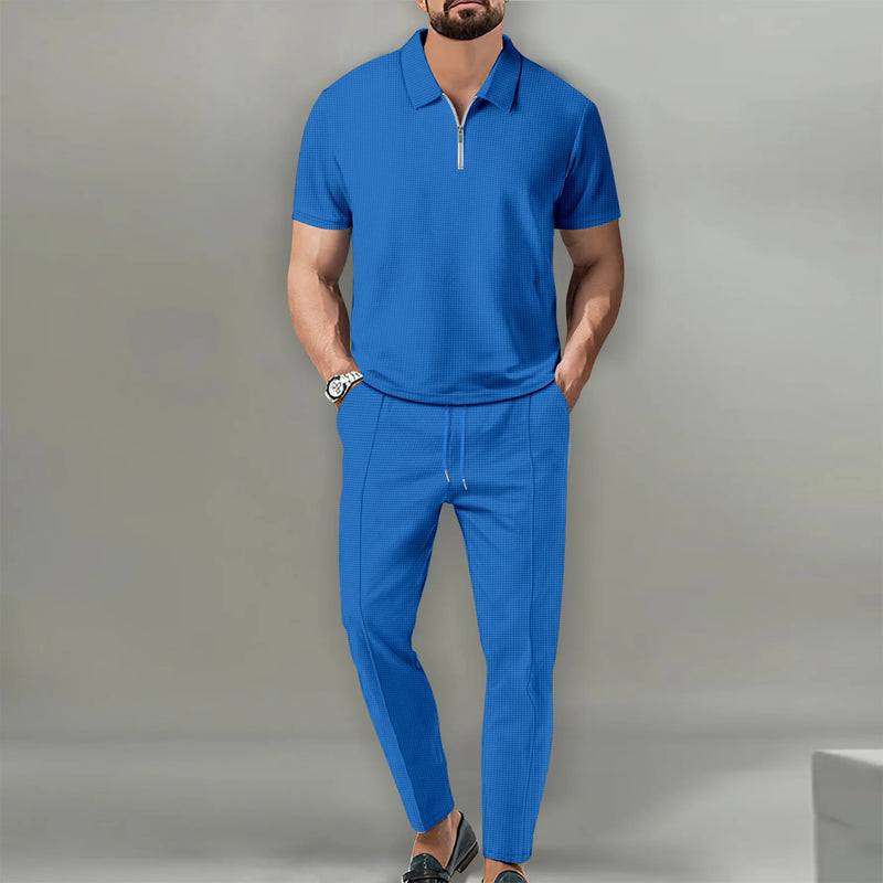 Autumn New European and American Men's Solid Color Casual Comfort Set, Pants, Short Sleeves, Zipper - View 6 | SAMAG