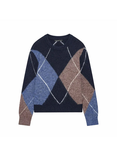 Women Fashion Argyle Sweater Female Lazy Style Pullover | SAMAG
