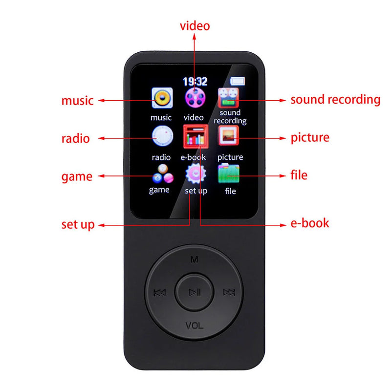 MP3 MP4 Player Bluetooth-Compatible5.0 Music Player 1.8in Color Screen   with E-book/FM Radio/Recording