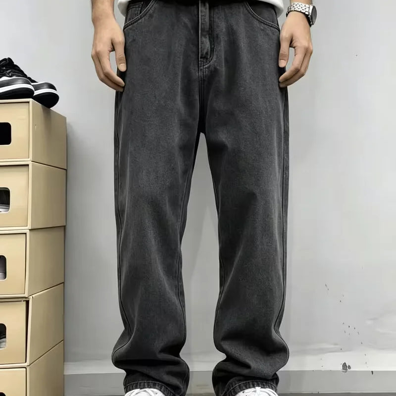 Men's Loose Fit Jeans - Streetwear Cargo Pants with Functional Pockets, Non - Stretch Denim for Everyday & - View 2 | SAMAG