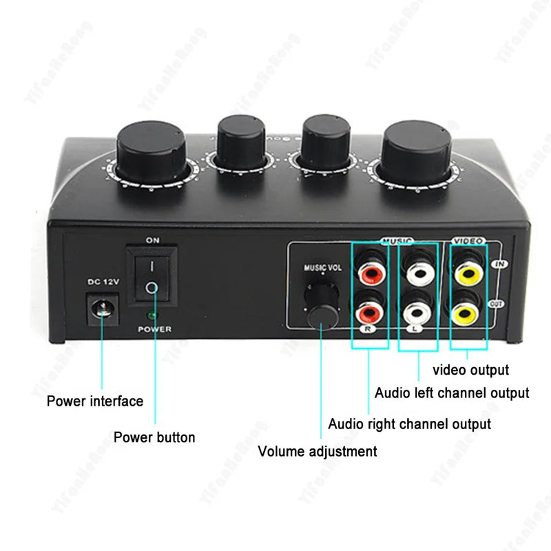 Fuluode Portable Karaoke Sound Mixer Professional Dual Mic Inputs Audio System Digital Audio Sound Machine Echo OK Mixer System