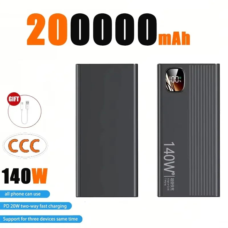 Lenovo 500000mAh 140W CCC Large Capacity Power Bank Portable Super Fast Charging Powerbank External Battery Charger
