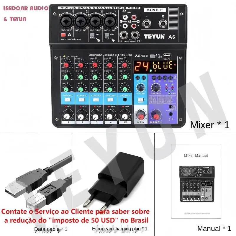 TEYUN 8 6 4 Channel DJ Sound Mixing Table 24 DSP Effect Audio Mixer Bluetooth PC USB Play Recording 48V Contoller Mixing Console