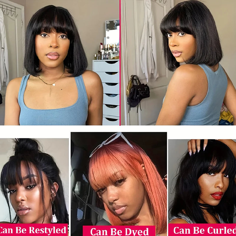Straight Short Bob Wig With Bangs Vietnamese Raw Human Hair Double Drawn Bob Wigs Glueless Straight Wigs On Sale Clearance 180%
