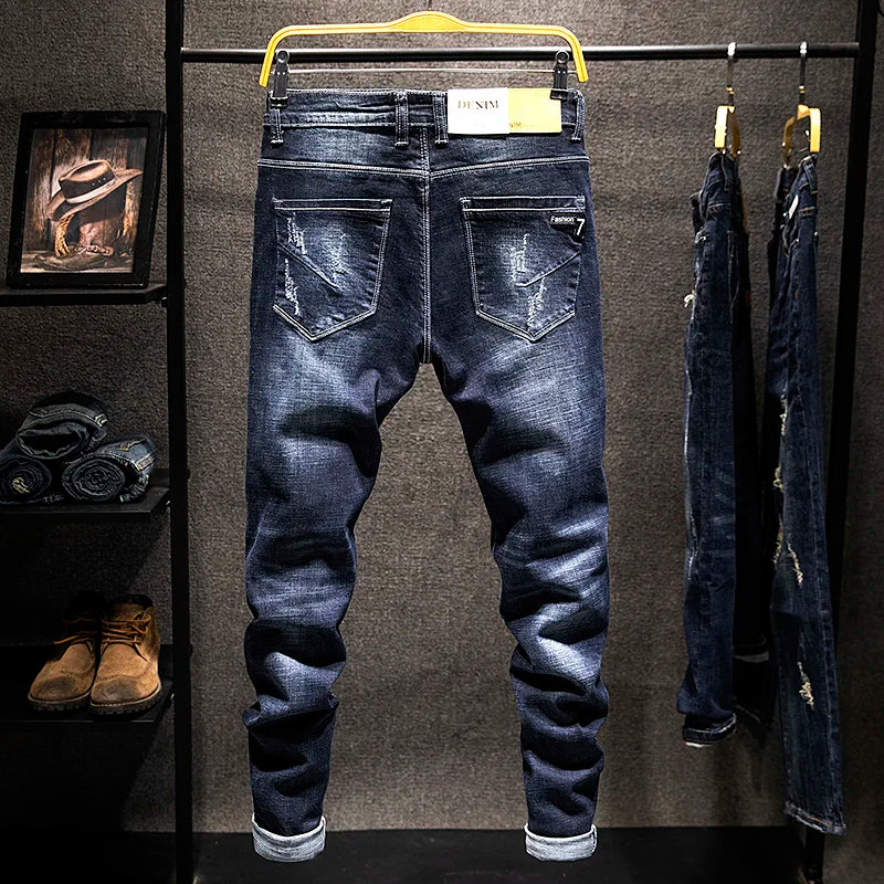 Ripped Jeans Men Slim-fit Denim Pants Cotton Korean Style | SAMAG