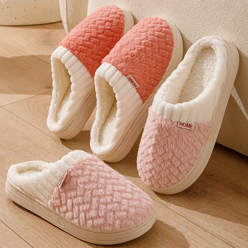 Faux Rabbit Fur Slippers for Women & Men - Plush Winter House Shoes with Thick Sole, Cloud Comfort Couple Slides for Indoor Home
