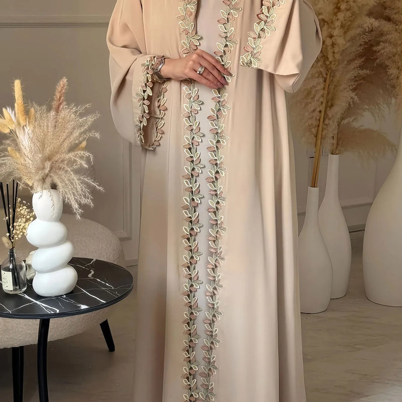 Elegant Lace Trim Abaya Women's Clothing Long Sleeve | SAMAG