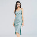 Winsleter-Women 16MM 100%Real Silk Elegant Nightgown, Sexy V Neck Solid, Backless Thin Chic Pajamas Dress, 2025 Summer P53623CC