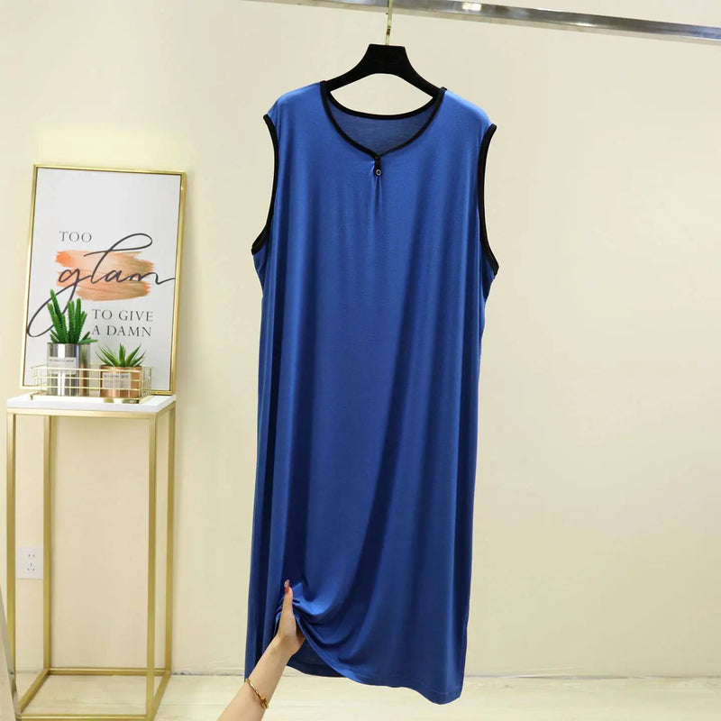 Cool Lightweight Modal Sleepwear Long One-Piece Robe for Men Summer Thin Breathable Naked Sleep Suit Home Comfortable Pajamas