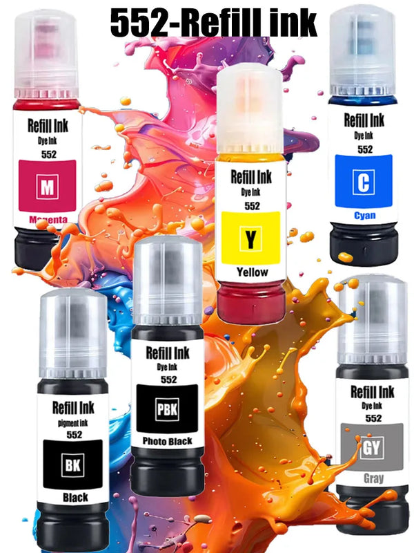 For Epson 552 Refill Ink Kit For Epson EcoTank L8160 L8168 L8180 L8188 ET-8500 ET-8550 EW-M973A3T EW-M873T Printer Dye ink