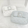 Sweet Knot Pearl Oulder Crossbody Bag Diamond Id Pattern Small Square Bag Faionable for Young Women Pearl Shoulder Rhinestones