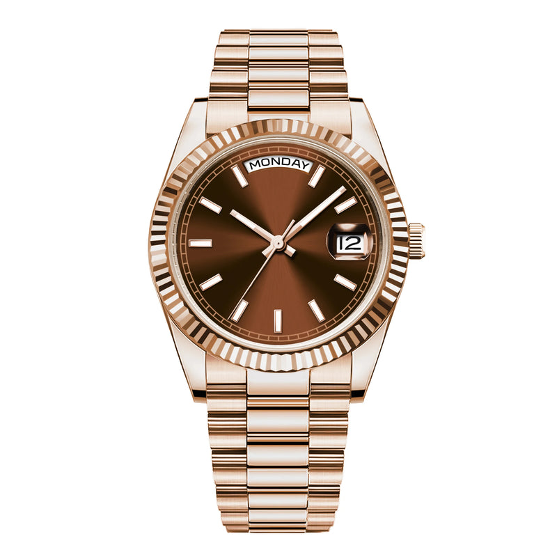 CORGEUT NH36 Mechanical Men's Watch Date of the Week Show President Chain Strap Steel Case Watch Threaded Arc Bezel Waterp
