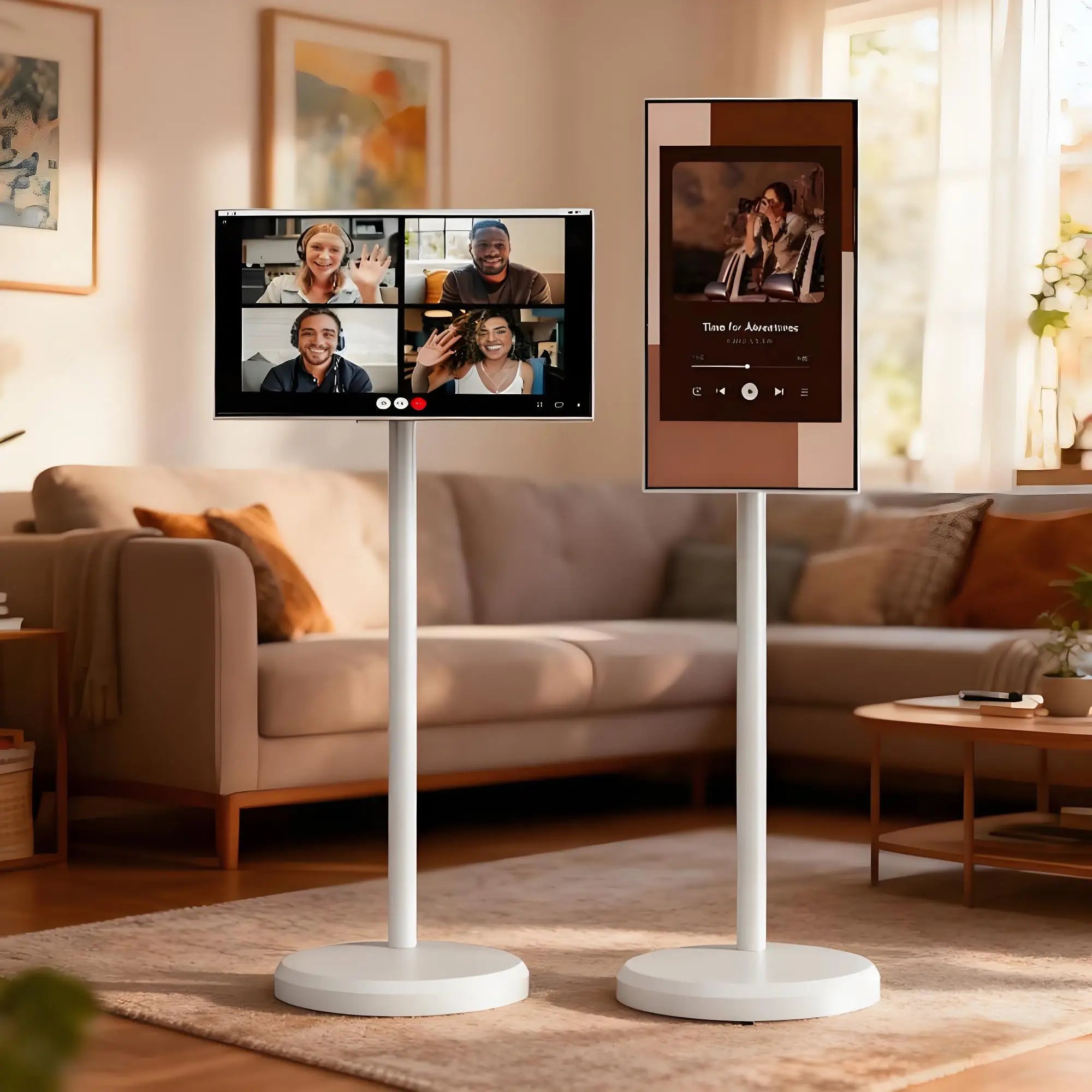 21.5/23.8/27/32 Inch Touch Screen Portable Lcd Smart Tv on Wheels Rechargeable Resolution 1920*1080 128Gb Mobile Tv Stand by Me
