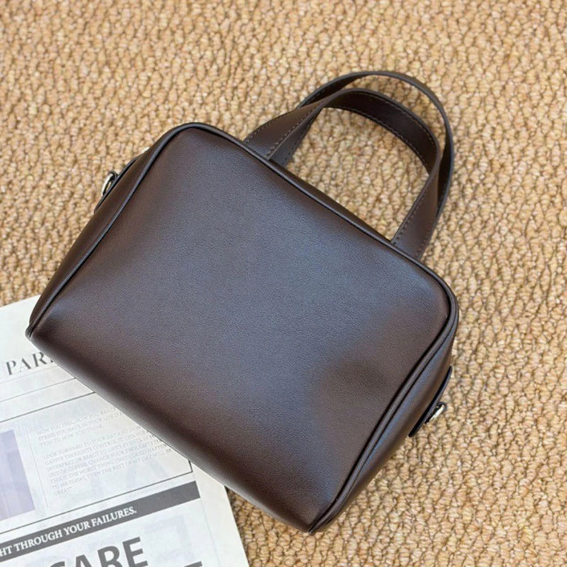 Mendy Women Genuine Leather Handbag Mini Boston Bag Top Handle Detachable Shoulder Strap Crossbody Purse Luxury Designer Structu