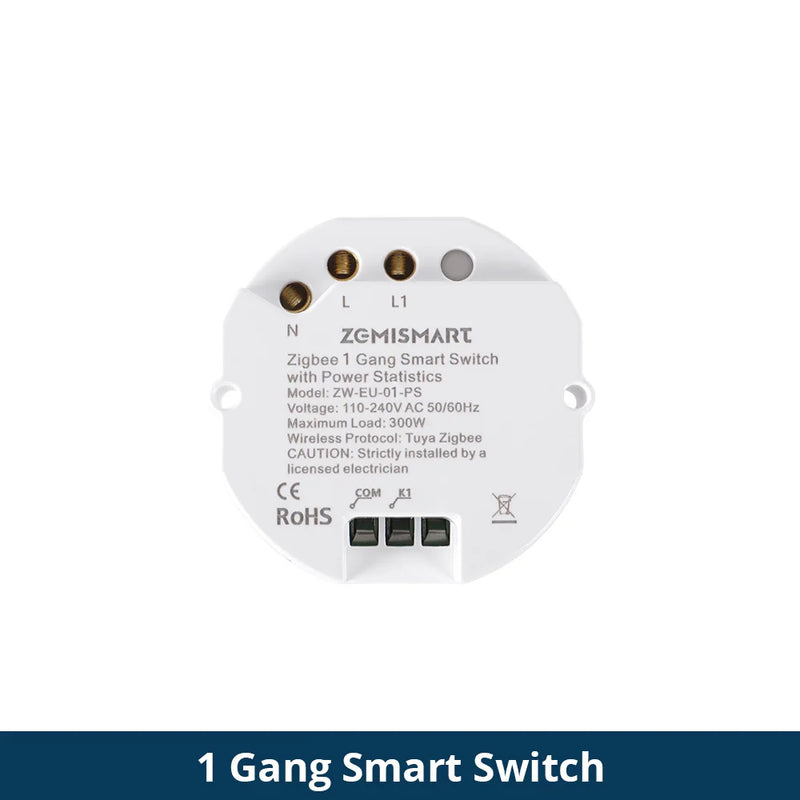 Zemismart 1 Gang Zigbee Relay Switch with Power Statistics Function Smart Inline Module Work with Tuya Smart Life App