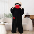 Autumn Winter Big Mouth Monster Cartoon One Piece Pajamas Thick Coral Fleece Warm Soft Casual Couple Home Loungewear In Stock