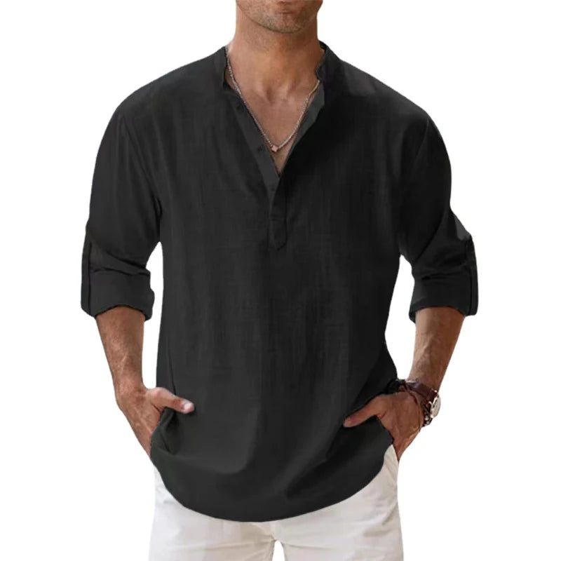 New Cotton Linen Shirts for Men Casual Lightweight Long | SAMAG