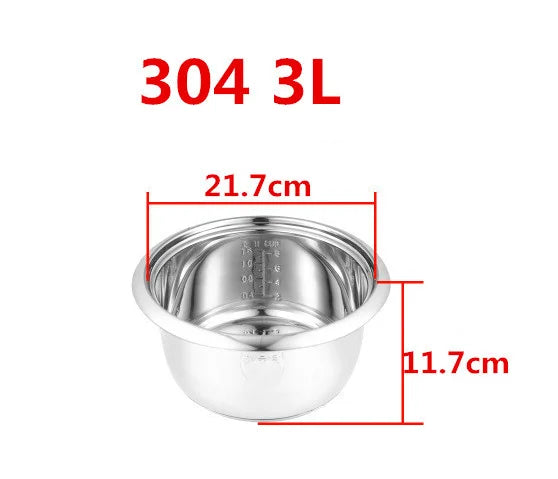 Rice Cooker Liner General Food Stainless Steel Uncoated Thickened 2L3L4L5L6L8L Rice Cooker Inner Pot