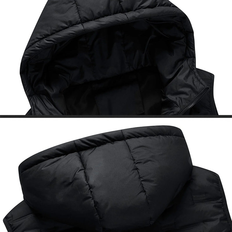 Men Autumn Winter Thickened Waistcoat Hooded Sleeveless Zipper Placket Vest Coat Down Vest Outwear Men's Iinsulated Vest