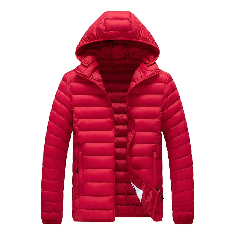 2026 New Men's Lightweight Padded Jacket Hooded Zip-up Parka Male Cotton Down Warm Demi-season Autumn Spring Warm Big Size Coat