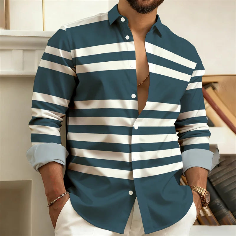 Men's Striped Long-Sleeved Shirt, Outdoor Street Style | SAMAG