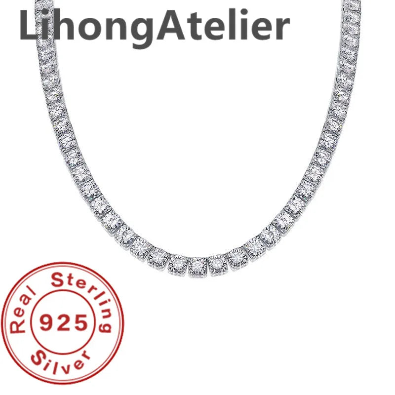 New 925 Sterling Silver Necklace 6mm Aaa Zircon Tennis Suitable For Women And Men Jewelry Gift - Visuel 4 | SAMAG