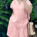 2025 ZANZEA Women's Short Sets Summer Lace Insert Short Sleeve V Neck T-shirt and Elastic Waist Shorts Casual 2-Pieces Suits