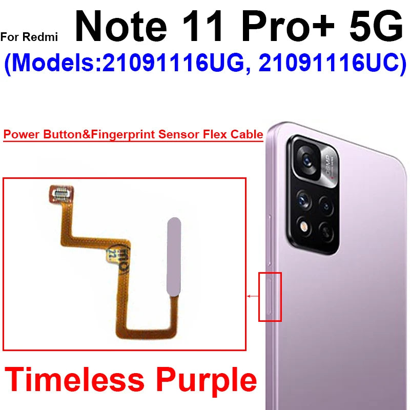 Fingerprint Sensor Flex Cable For Xiaomi Redmi Note 11 11 Pro 11Pro Plus 4G 5G Fingerprint Sensor Power Button Flex Ribbon Parts